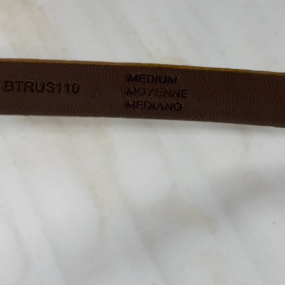 LIZ CLAIBORNE Embossed Leather Belt With Silver-Tone Buckle Tan Size Medium - Picture 8 of 12